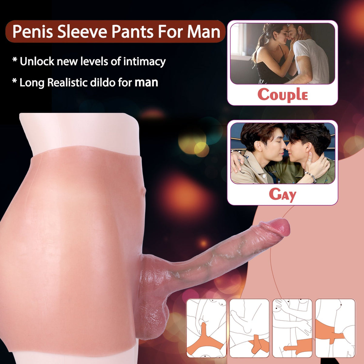 Jednoczęściowe majtki z dildo w ujęciu od przodu