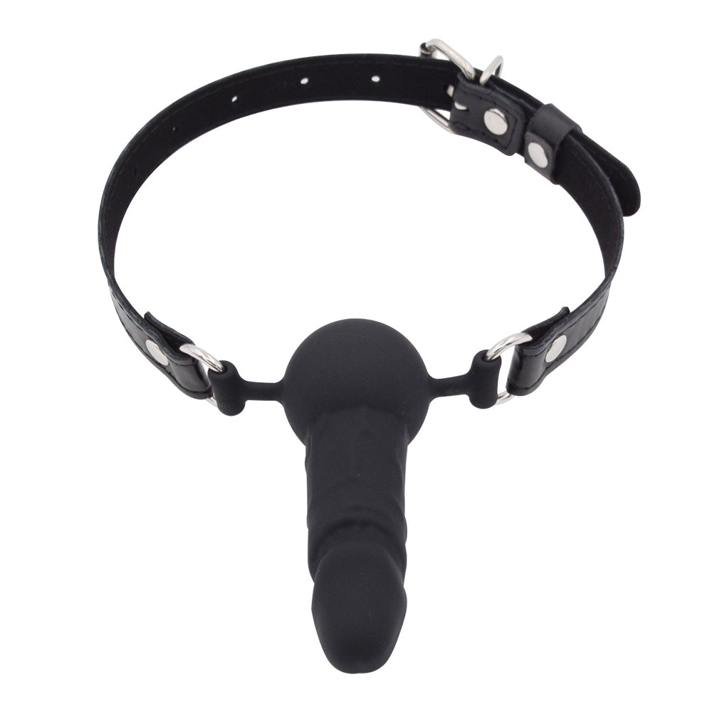 Czarny dildo gag z regulowanym paskiem — kłódka z kluczami