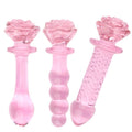 Różowe szklane dildo z różą — dwa warianty o różnej fakturze