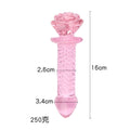 Różowe szklane dildo z różą — schemat wymiarów spiralnego wariantu