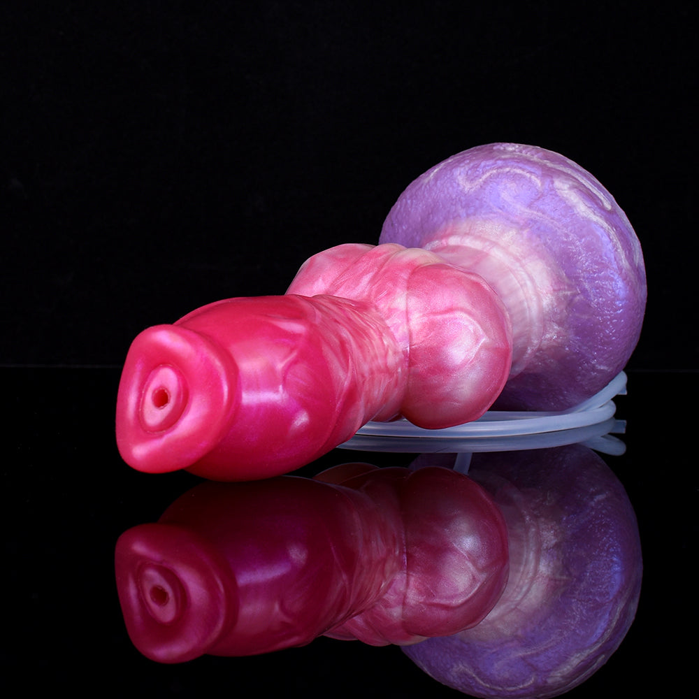 Pompowane dog dildo z podwójnym węzłem — widok poziomy z przewodem