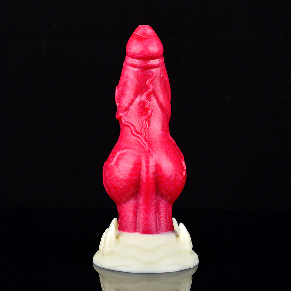 Czerwone dog dildo z węzłem i przyssawką