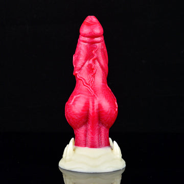 Czerwone dog dildo z węzłem i przyssawką