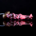 Różowo-czarne horse dildo z podwójnym węzłem — widok poziomy z podwójnym węzłem