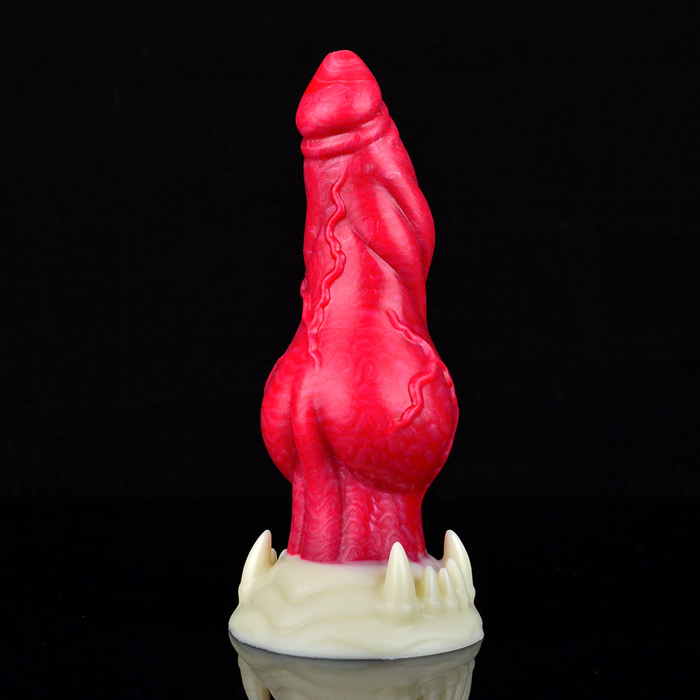 Czerwone dog dildo z węzłem i przyssawką
