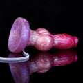 Pompowane dog dildo z podwójnym węzłem — widok ukośny z podstawą