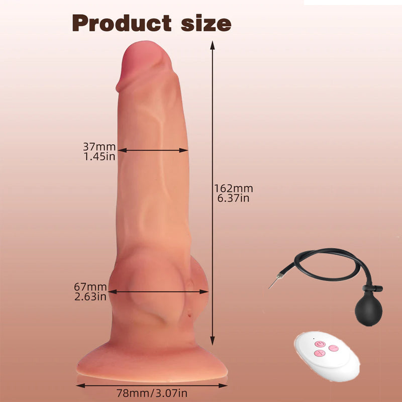 Wymiary pompowanego dildo: długość 16,2 cm