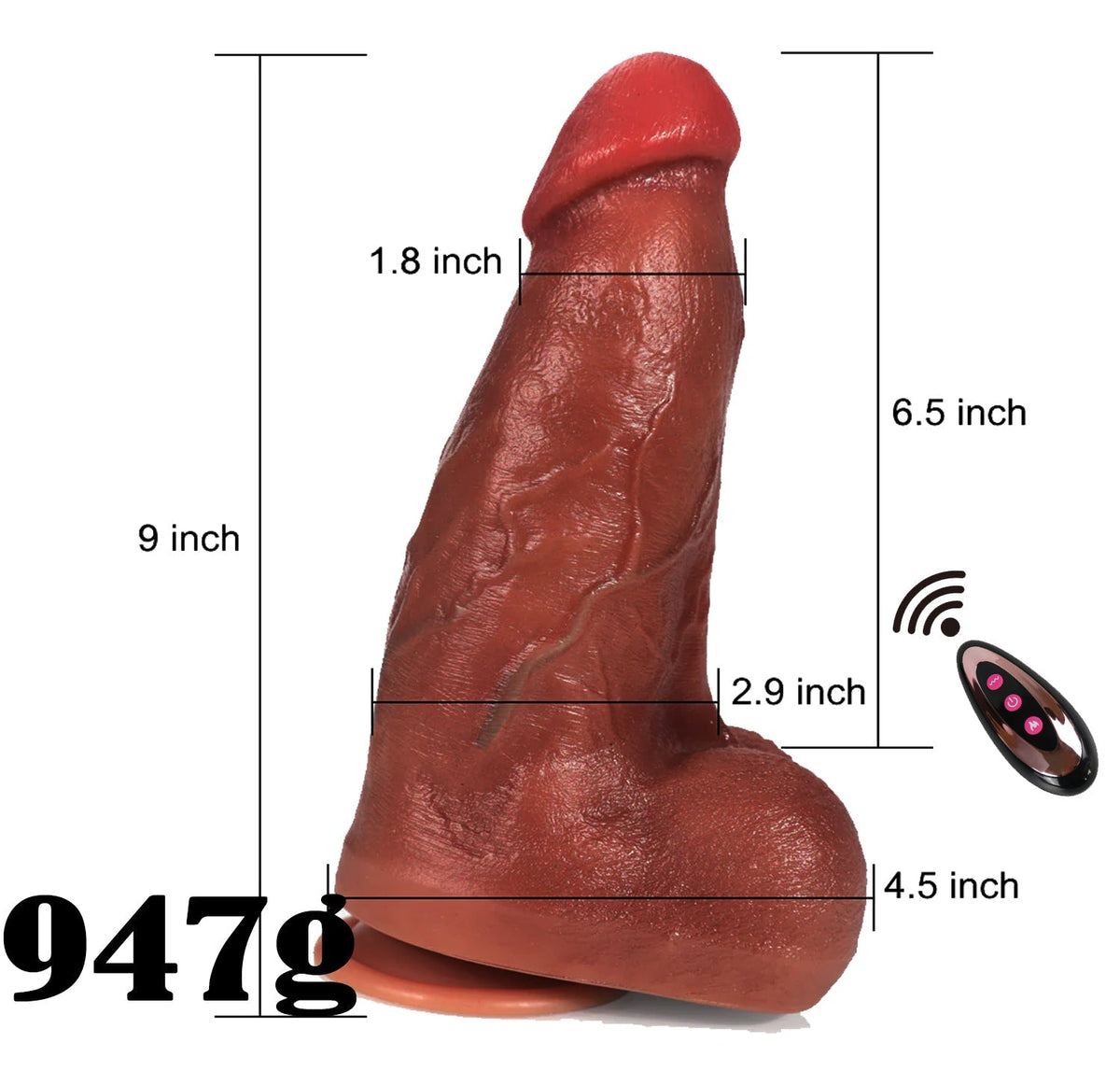 Wymiary grubego dildo o długości 22,9 cm