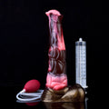 Różowo-czarne horse dildo z podwójnym węzłem — widok przedni
