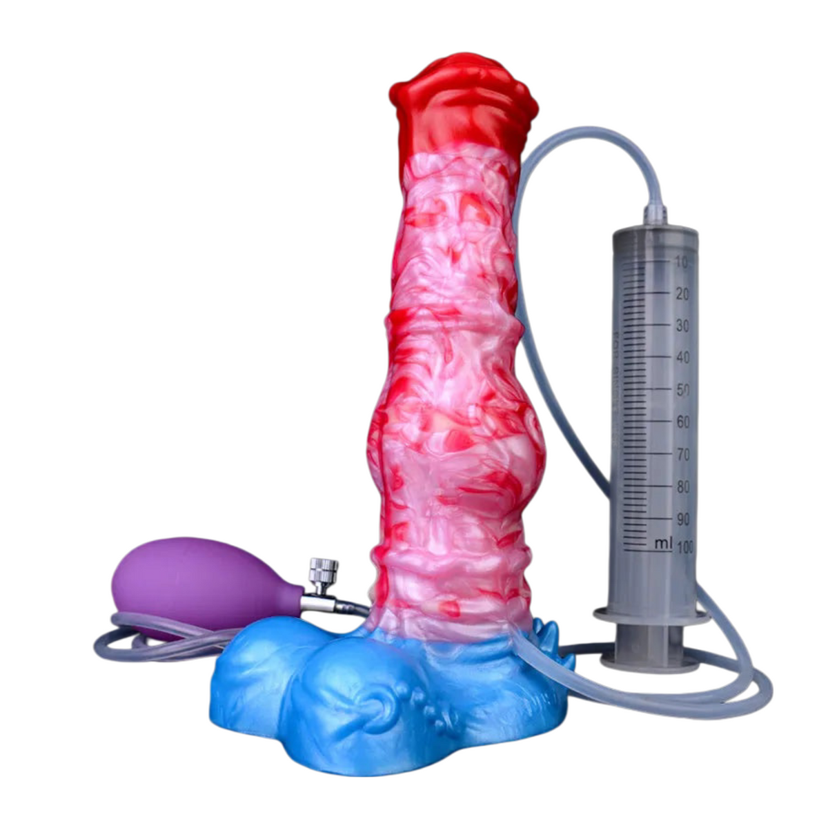 Horse dildo z pompowanym węzłem, pompką i strzykawką
