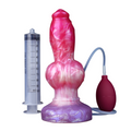 Pompowane dog dildo z podwójnym węzłem — produkt z pompką i strzykawką