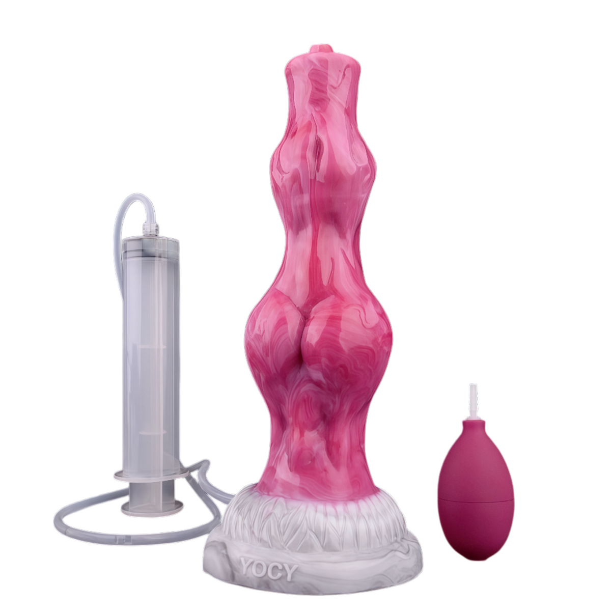 Różowe monster dildo z pompką i strzykawką