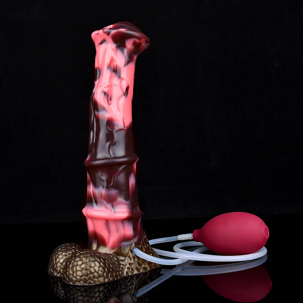 Różowo-czarne horse dildo z podwójnym węzłem — schemat wymiarów kolejnego wariantu