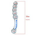 Wymiary szklanego dildo: 20 cm długości i koraliki do 3,2 cm