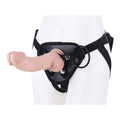 Strap on dildo silikonowe zamocowane w czarnej uprzęży