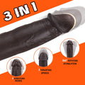 Ruch posuwisty, obrót 360 stopni i wibracje czarnego dildo