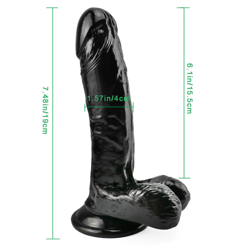 Wymiary czarnego dildo: 19 cm długości, 15,5 cm użytkowo i 4 cm średnicy