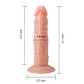 Wymiary małego dildo: 15,5 cm długości, 14,2 cm użytkowo i 3,6 cm średnicy