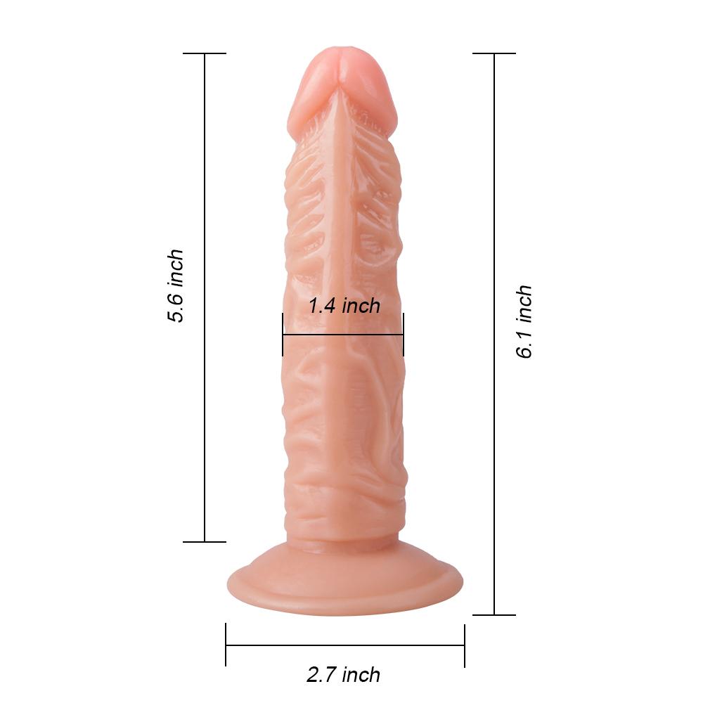 Wymiary małego dildo: 15,5 cm długości, 14,2 cm użytkowo i 3,6 cm średnicy