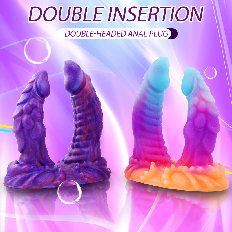 Kolorowe monster dildo dwustronne — ilustracja podwójnego użycia