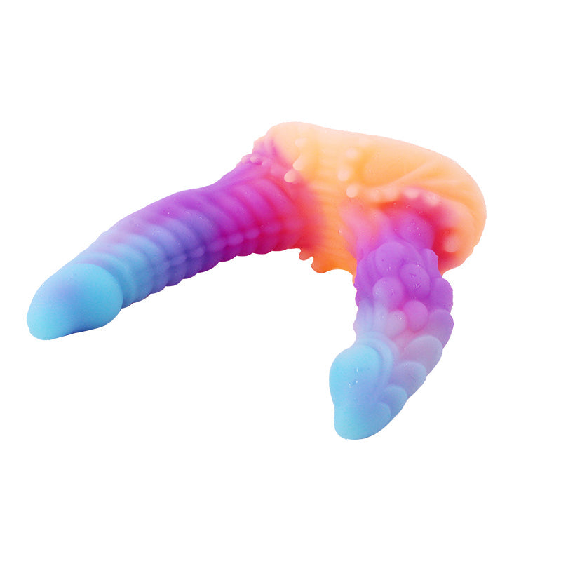 Kolorowe monster dildo dwustronne — zakrzywiony profil