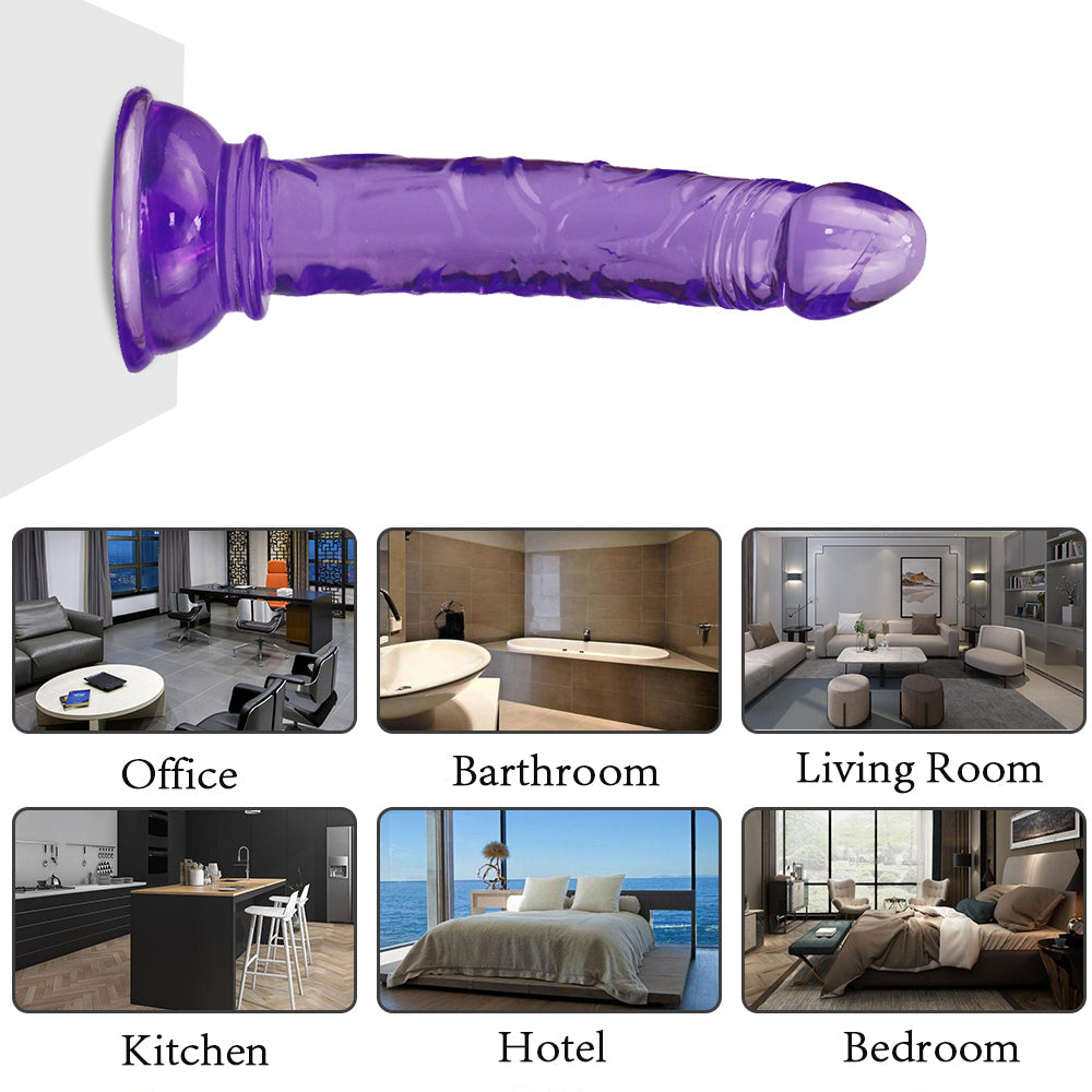 Fioletowe dildo zamocowane na gładkiej powierzchni