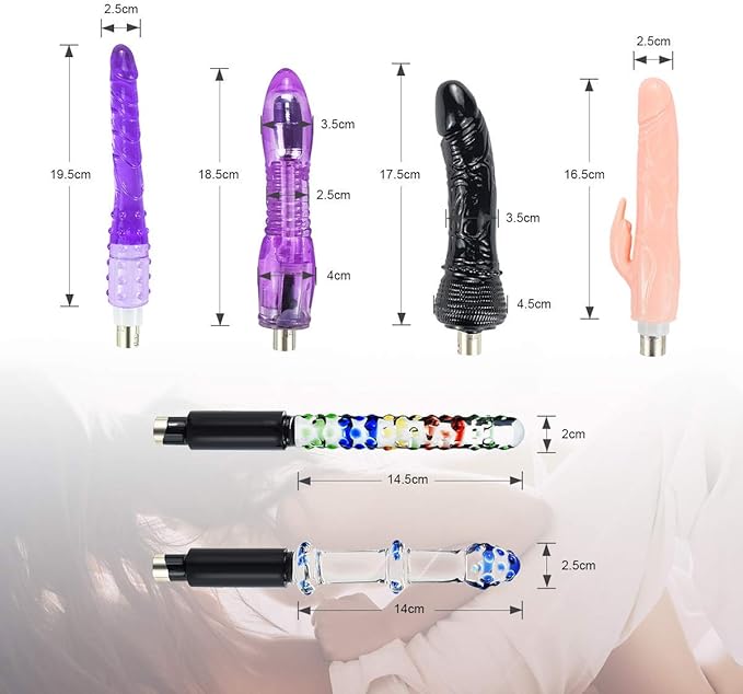 Czarna dildo machine z wymiennymi końcówkami — maszyna na stabilnej podstawie