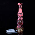Różowo-czarne horse dildo z podwójnym węzłem — produkt z pompką i strzykawką