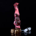 Różowo-czarne horse dildo z podwójnym węzłem — widok pionowy z podstawą