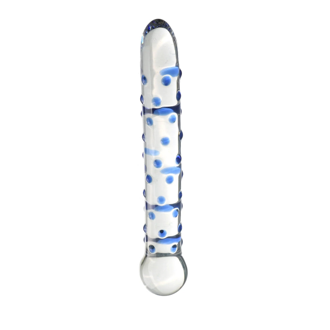 Szklane dildo dwustronne z niebieskimi wypukłościami