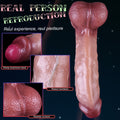Detale żołędzi, trzonu i podstawy brązowego dildo