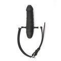 Czarny dildo gag dwustronny z uprzężą — uprząż z wkładką w widoku z przodu