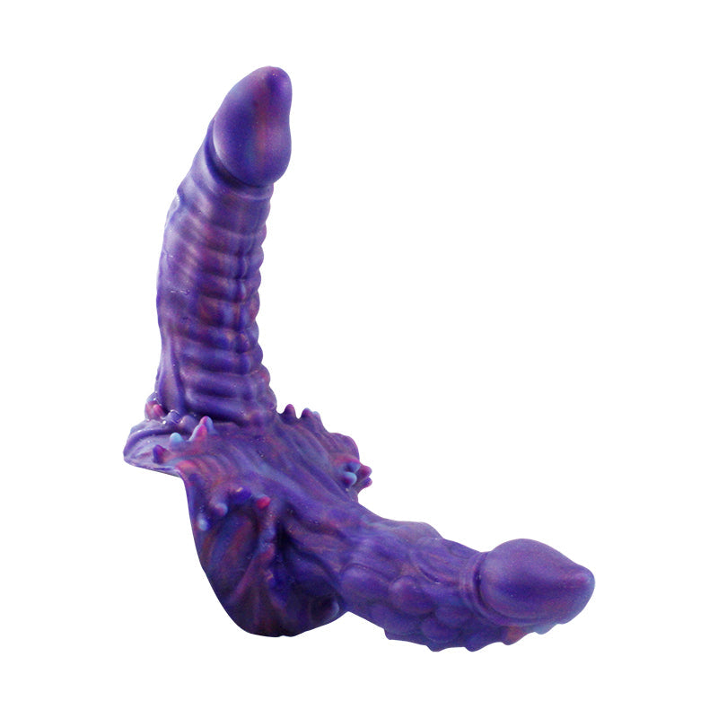 Kolorowe monster dildo dwustronne — widok produktu po skosie