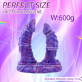 Kolorowe monster dildo dwustronne — schemat wymiarów produktu