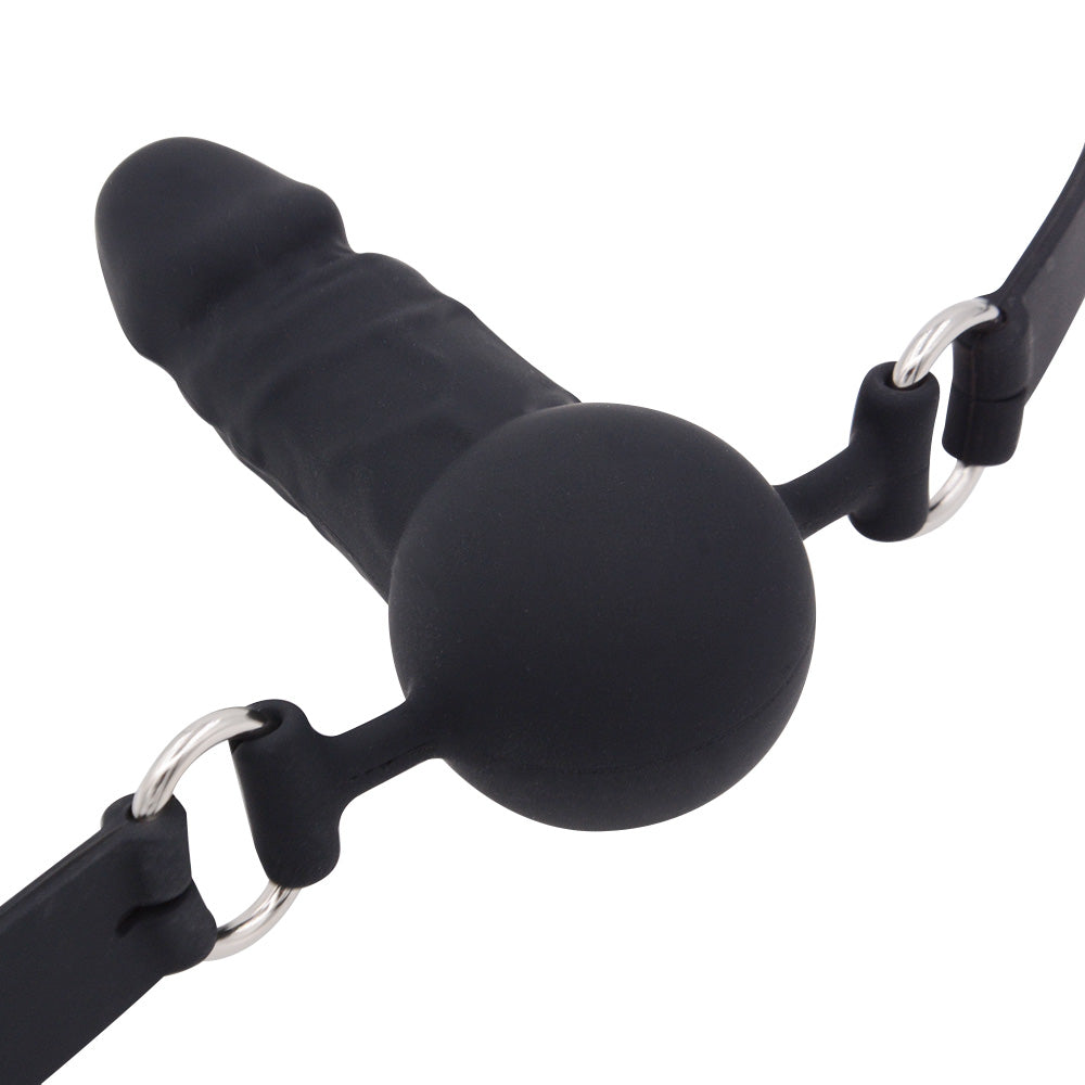 Czarny dildo gag z regulowanym paskiem — zbliżenie zapięcia