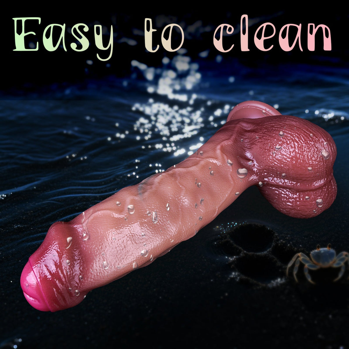 Brązowe silikonowe dildo podczas mycia wodą