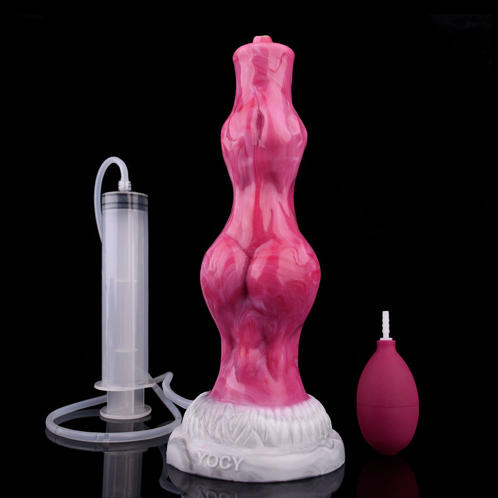 Różowe monster dildo z pompką i strzykawką