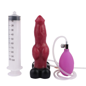 Czerwone dog dildo z pompką i strzykawką