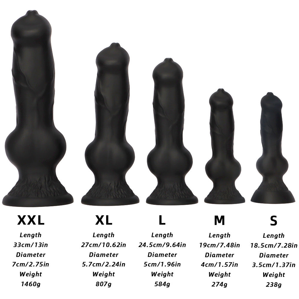Czarne dog dildo z przyssawką — widok kilku produktów po skosie