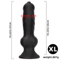 Czarne dog dildo z przyssawką — schemat wymiarów wariantu XL