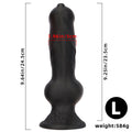 Czarne dog dildo z przyssawką — schemat wymiarów wariantu L
