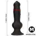 Czarne dog dildo z przyssawką — schemat wymiarów wariantu M