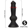 Czarne dog dildo z przyssawką — schemat wymiarów wariantu S