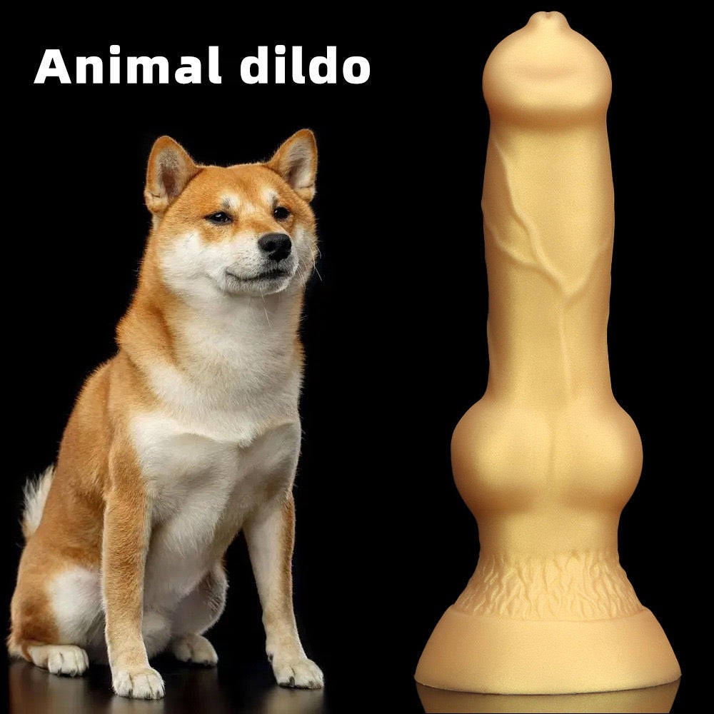 Żółte dog dildo z węzłem i szeroką podstawą