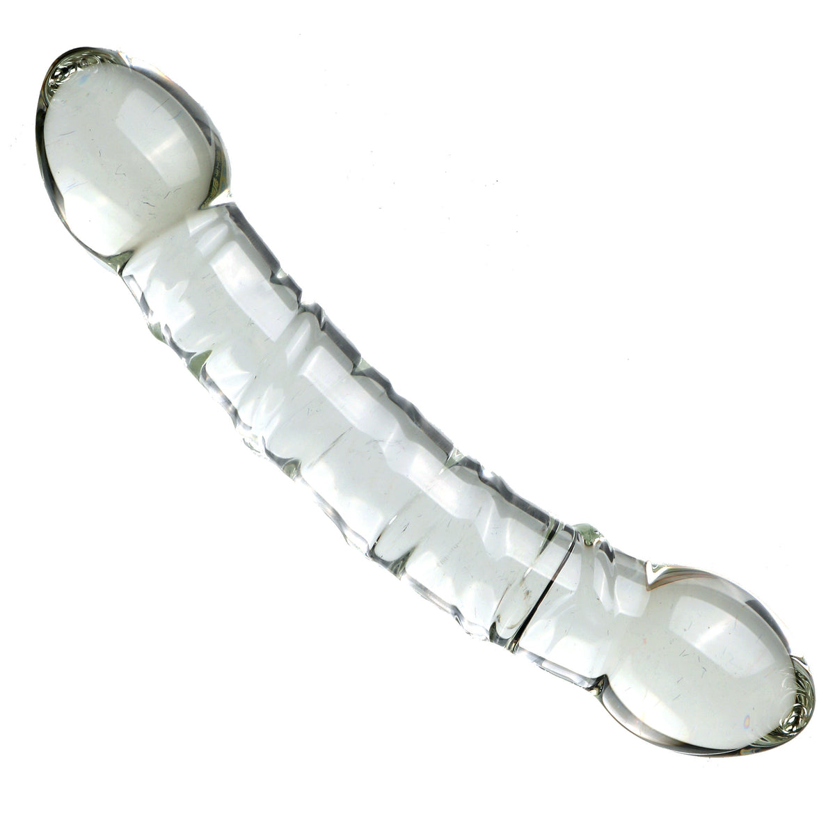 Przezroczyste podwójne dildo ze szkła — widok ukośny