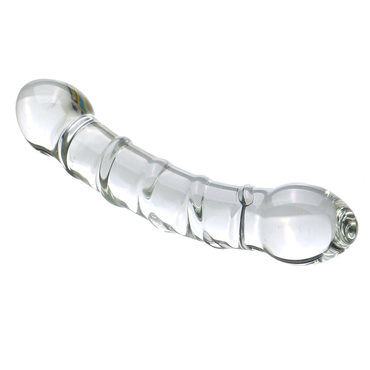 Przezroczyste podwójne dildo ze szkła — widok po skosie
