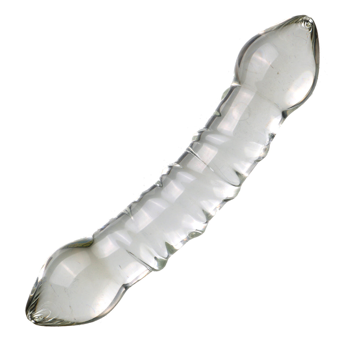 Przezroczyste podwójne dildo ze szkła — zakrzywiony profil