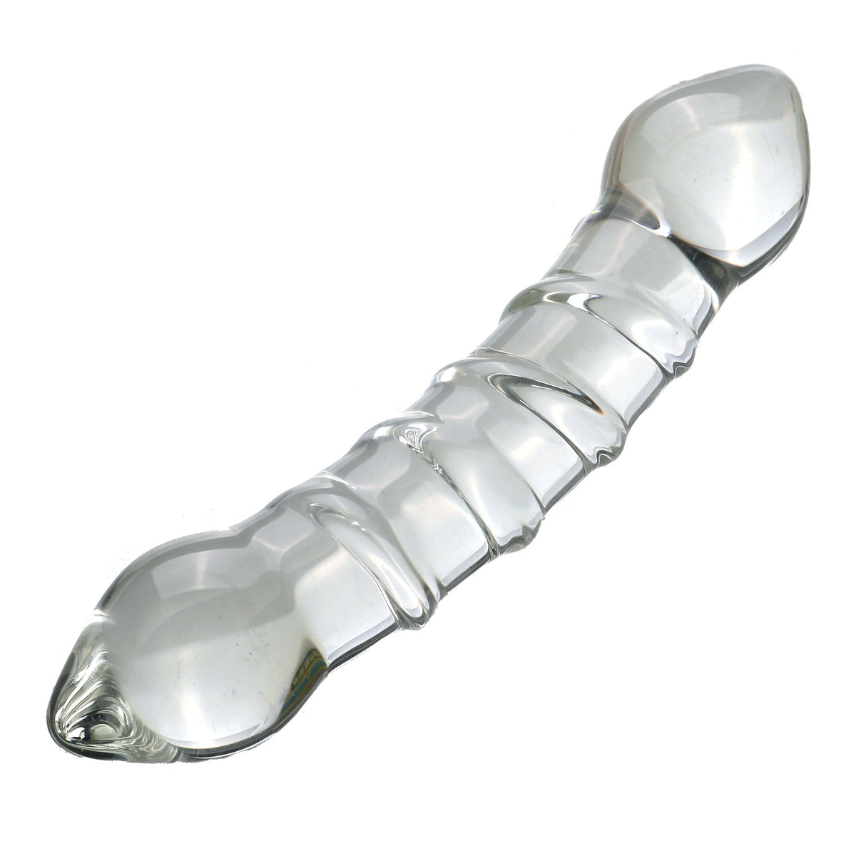Przezroczyste podwójne dildo ze szkła — zbliżenie szklanej powierzchni