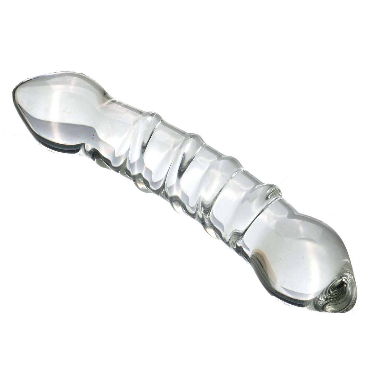 Przezroczyste podwójne dildo ze szkła — widok poziomy