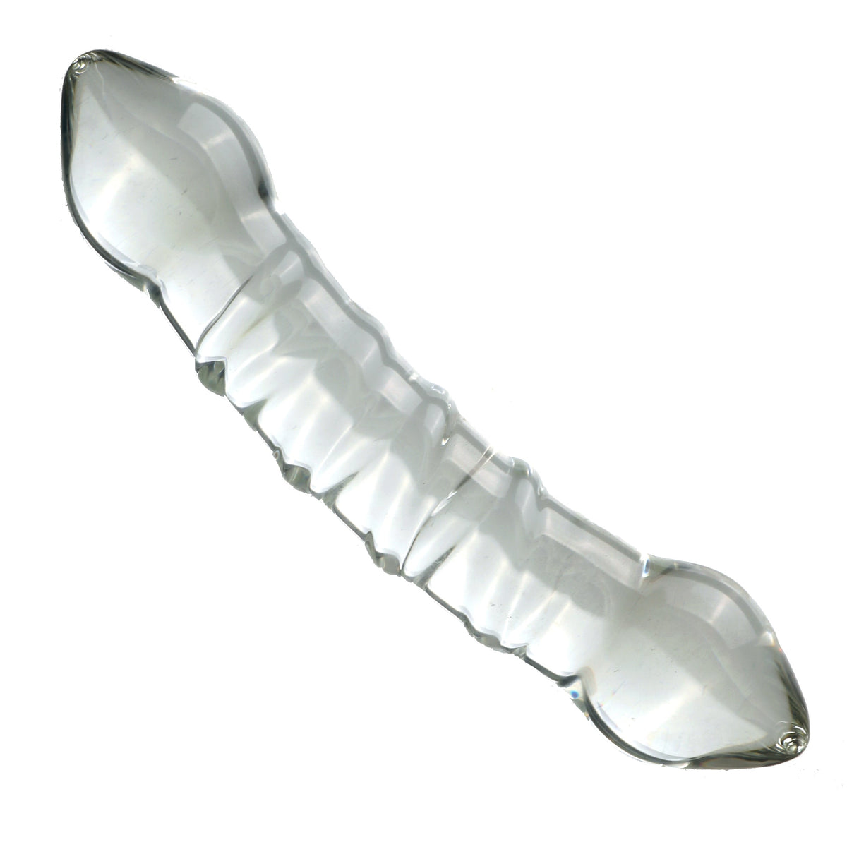 Przezroczyste podwójne dildo ze szkła — widok z drugiej strony